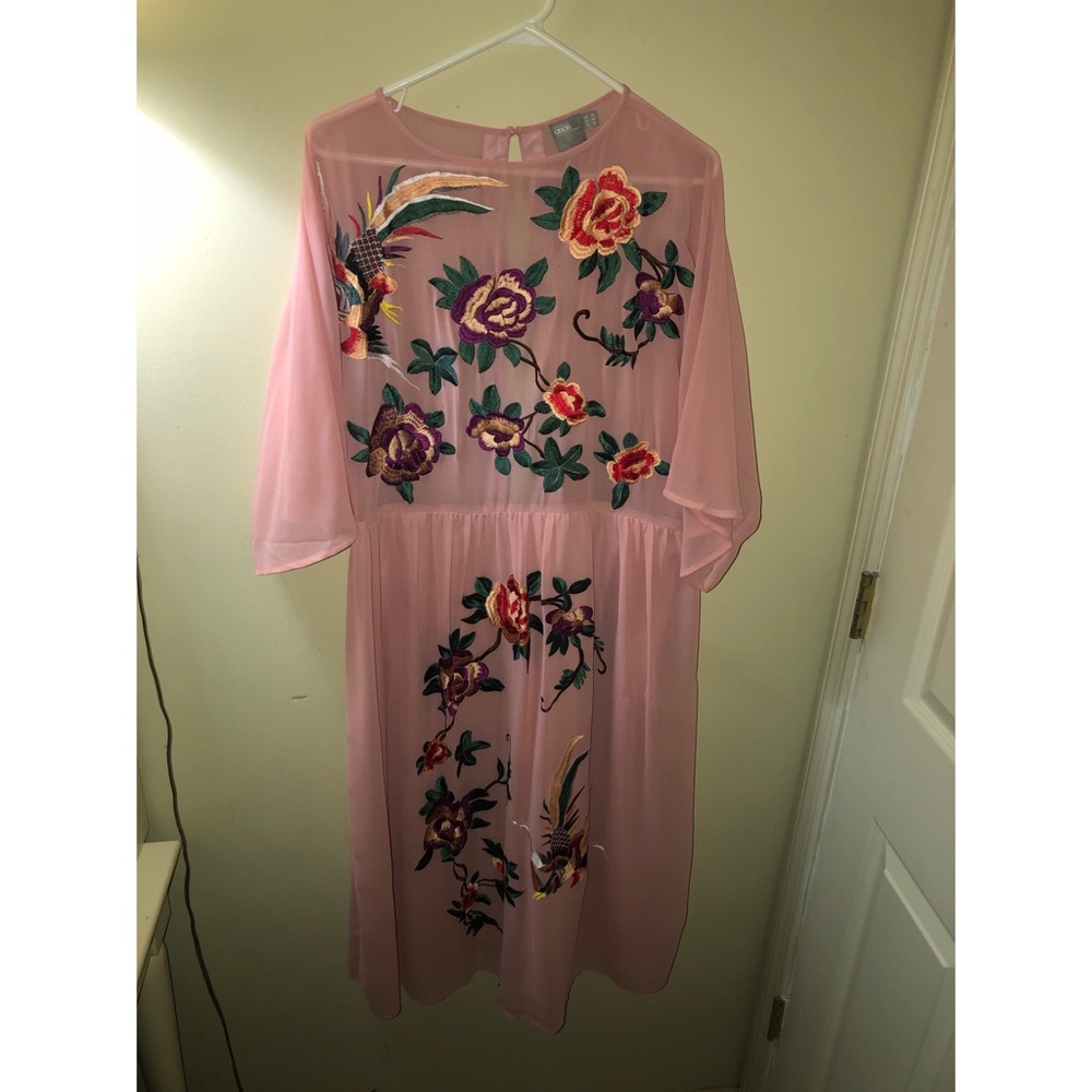 Pink Embroidered ASOS Midi Dress